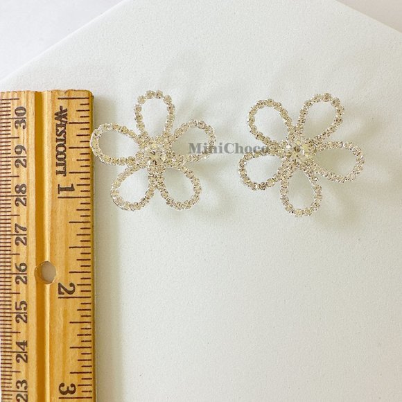 Silver Tone Crystal Cherry Blossom Stud Earrings - Picture 4 of 6